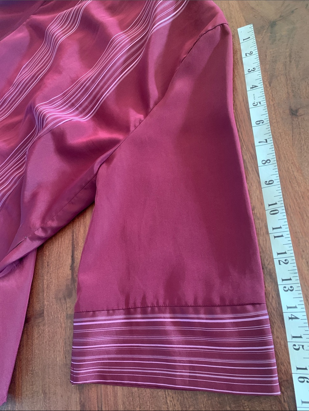 Tristan Burgundy & Lavender Striped Kimono Style Wrap Blouse, XL (M) - Picture 9 of 9